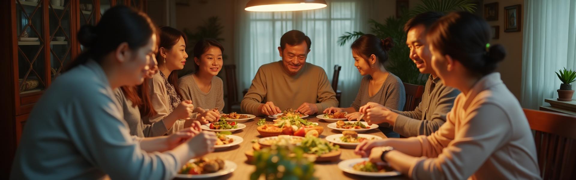 A multi-generational Vietnamese family gathered around the dinner table — connected by ForLife
